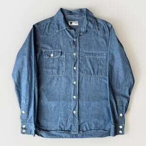 Tellason Chambray Shirt L Blue Made in USA Lightweight Button UP Japan Fabric
